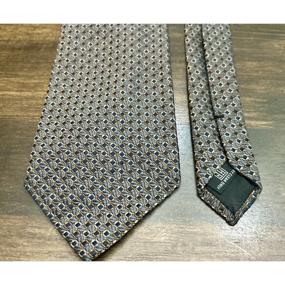 Hickey Freeman Gold Brown Geometric Pattern Silk Tie Hand Made In Italy - Picture 5 of 6